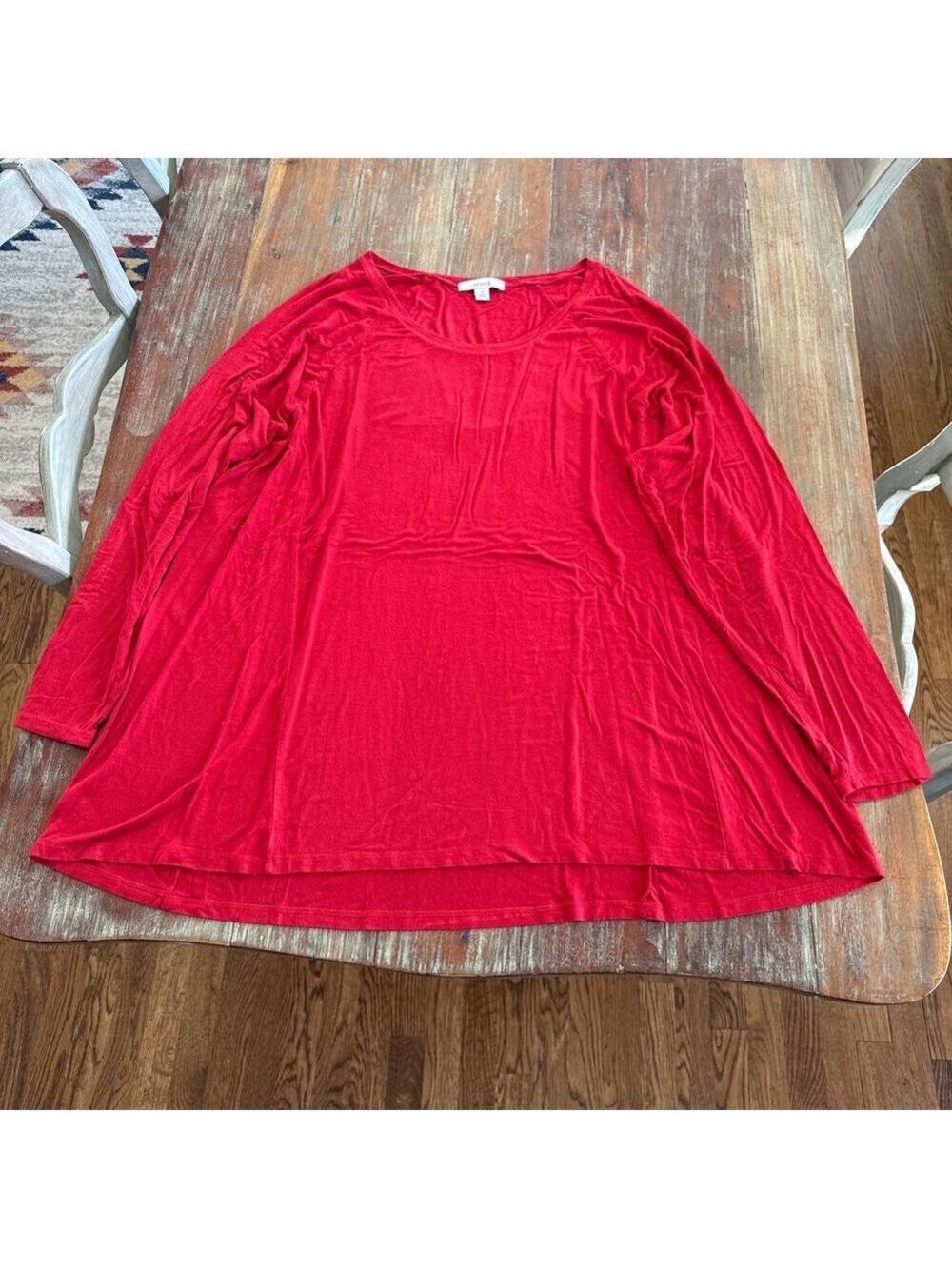 Sejour Red Knit High-Low Tunic Top Size 2X Plus Size Long Sleeve Scoop Neck